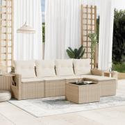 vidaXL Soffgrupp för trädgården med dynor 6 delar beige konstrotting