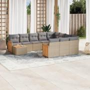vidaXL Loungegrupp för trädgården m. dynor 11 delar beige konstrotting