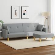 vidaXL Bäddsoffa 2-sits med fotpall ljusgrå tyg