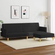 vidaXL Bäddsoffa 2-sits med fotpall svart tyg