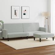 vidaXL Bäddsoffa 2-sits med fotpall ljusgrå sammet