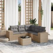 vidaXL Soffgrupp för trädgården med dynor 6 delar beige konstrotting