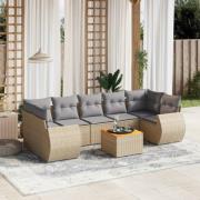 vidaXL Matgrupp för trädgården med dynor 8 delar beige konstrotting