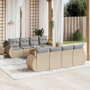 vidaXL Soffgrupp för trädgården med dynor 9 delar beige konstrotting