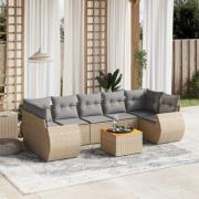 vidaXL Matgrupp för trädgården med dynor 8 delar beige konstrotting