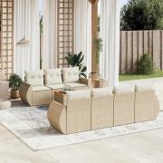 vidaXL Matgrupp för trädgården med dynor 8 delar beige konstrotting