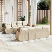 vidaXL Soffgrupp för trädgården med dynor 9 delar beige konstrotting
