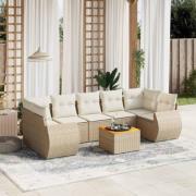 vidaXL Matgrupp för trädgården med dynor 8 delar beige konstrotting
