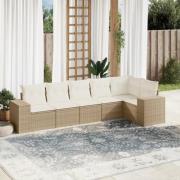 vidaXL Soffgrupp för trädgården med dynor 6 delar beige konstrotting