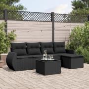 vidaXL Loungegrupp med dynor 6 delar svart konstrotting
