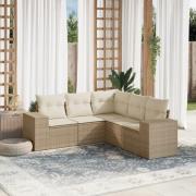 vidaXL Soffgrupp för trädgården med dynor 5 delar beige konstrotting
