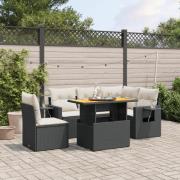 vidaXL Loungegrupp med dynor 6 delar svart konstrotting