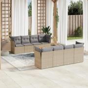 vidaXL Soffgrupp för trädgården med dynor 9 delar beige konstrotting