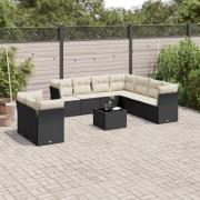 vidaXL Loungegrupp 10 delar med svarta dynor konstrotting