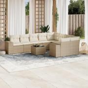 vidaXL Soffgrupp för trädgård med dynor 10 delar beige konstrotting