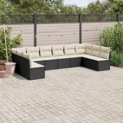 vidaXL Loungegrupp 10 delar med svarta dynor konstrotting