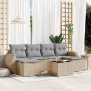 vidaXL Matgrupp för trädgården med dynor 7 delar beige konstrotting
