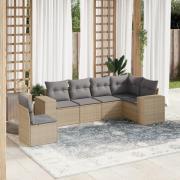 vidaXL Soffgrupp för trädgården med dynor 6 delar beige konstrotting