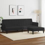 vidaXL Bäddsoffa 2-sits med fotpall svart sammet