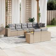 vidaXL Soffgrupp för trädgården med dynor 9 delar beige konstrotting
