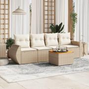 vidaXL Soffgrupp för trädgården med dynor 5 delar beige konstrotting