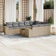 vidaXL Loungegrupp för trädgården m. dynor 11 delar beige konstrotting