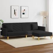 vidaXL Bäddsoffa 2-sits med kuddar och fotpall svart tyg