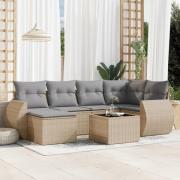 vidaXL Matgrupp för trädgården med dynor 7 delar beige konstrotting