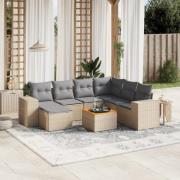 vidaXL Matgrupp för trädgården med dynor 8 delar beige konstrotting