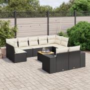 vidaXL Loungegrupp 10 delar med svarta dynor konstrotting