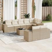 vidaXL Soffgrupp för trädgården med dynor 9 delar beige konstrotting