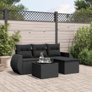 vidaXL Loungegrupp för trädgården med dynor 5 delar svart konstrotting