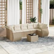 vidaXL Matgrupp för trädgården med dynor 8 delar beige konstrotting