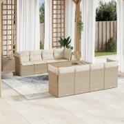 vidaXL Soffgrupp för trädgården med dynor 9 delar beige konstrotting