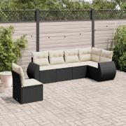 vidaXL Loungegrupp med dynor 6 delar svart konstrotting