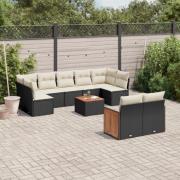 vidaXL Loungegrupp 10 delar med svarta dynor konstrotting