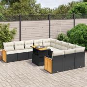 vidaXL Loungegrupp för trädgården m. dynor 11 delar konstrotting svart
