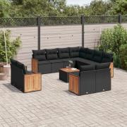 vidaXL Loungegrupp med dynor 12 delar svart konstrotting