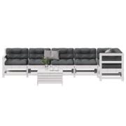 vidaXL Loungegrupp med dynor 7 delar vit massiv furu