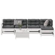 vidaXL Loungegrupp med dynor 6 delar vit massiv furu
