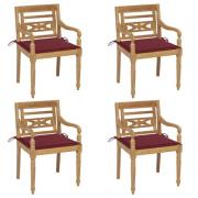 vidaXL Bataviastolar med dynor 4 st massiv teak