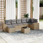 vidaXL Matgrupp för trädgården med dynor 8 delar beige konstrotting