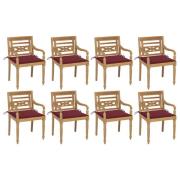 vidaXL Bataviastolar med dynor 8 st massiv teak