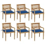 vidaXL Bataviastolar med dynor 6 st massiv teak