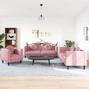vidaXL Soffgrupp med dynor 3 delar rosa sammet