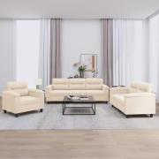 vidaXL Soffgrupp med kuddar 3 delar beige mikrofibertyg