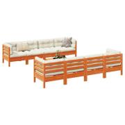 vidaXL Soffgrupp för trädgården med dynor 9 delar vaxbrun massiv furu