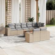 vidaXL Soffgrupp för trädgården med dynor 9 delar beige konstrotting