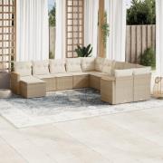 vidaXL Loungegrupp för trädgården m. dynor 11 delar beige konstrotting