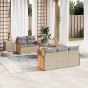 vidaXL Soffgrupp för trädgården med dynor 6 delar beige konstrotting